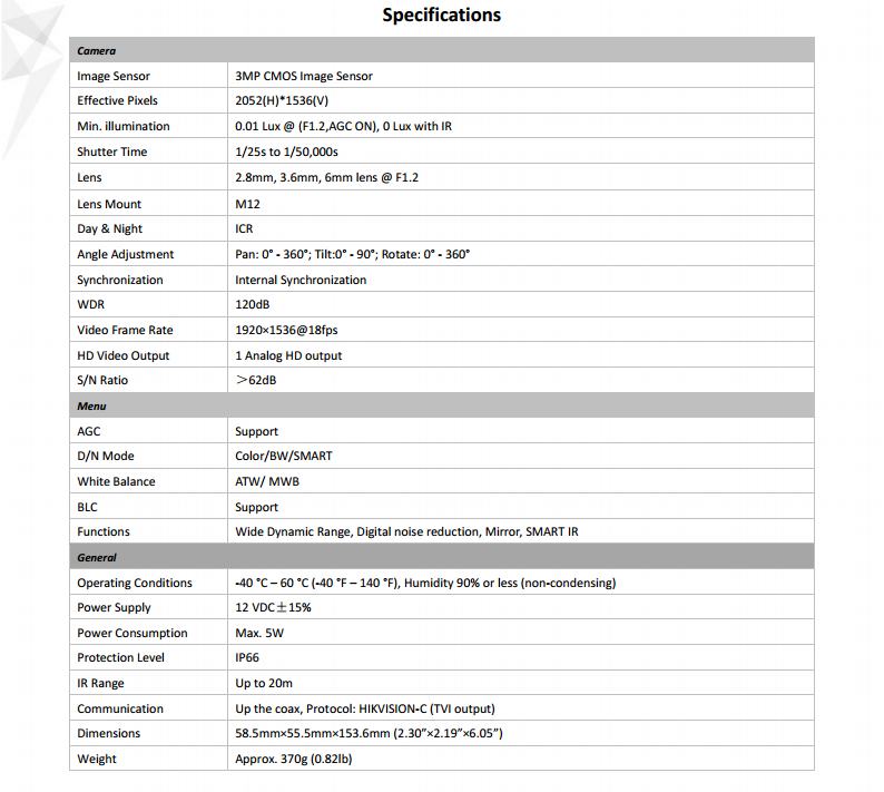 ขายถูก HIKVISION Turbo HD รุ่น DS-2CE16F7T-IT ความละเอียด 3 ล้านพิกเซล