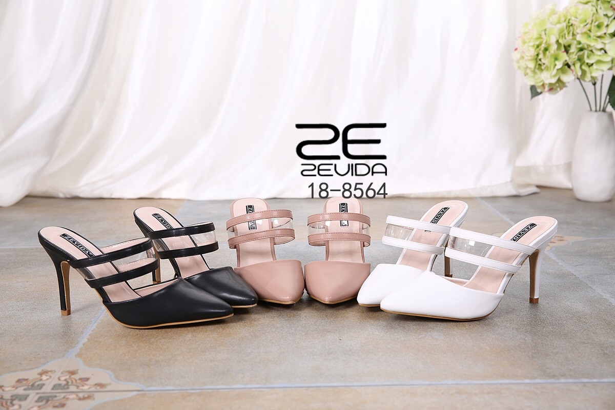 รองเท้าส้นสูงเปิดส้นสายคาดสองชั้น (สีขาว)