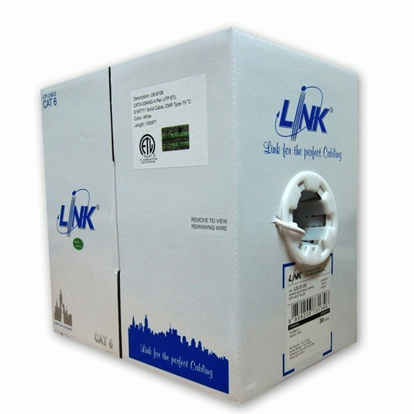 ขายถูก LINK US-9106LSZH CAT6 Indoor UTP Cable, Bandwidth 250MHz w/Cross Filler, 23 AWG, LSZH White Color 305 M./Pull Box *ส่งฟรีเขต กทม.