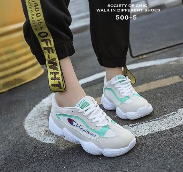 รองเท้าผ้าใบทรง Sportแต่งลายแฟชั่นพาสเทล (สีแดง)