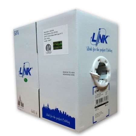 ขายถูก LINK US-9116 CAT6 Indoor UTP Ultra Cable, Bandwidth 600MHz w/Cross Filler, 23 AWG, CMR White Color 305 M./Pull Box *ส่งฟรีเขต กทม.