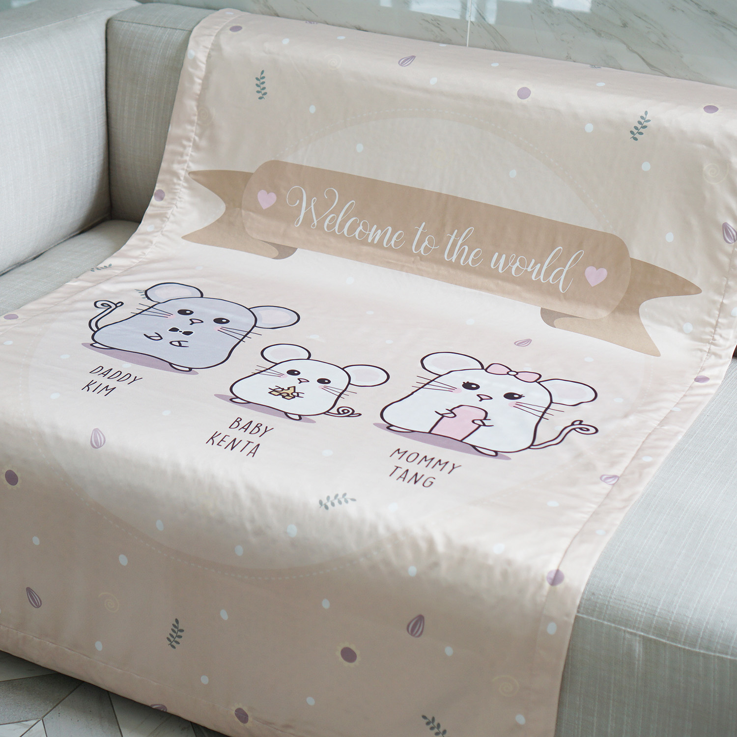 ผ้าห่มเด็ก ใส่ชื่อ ลาย Mini Mouse - Cream