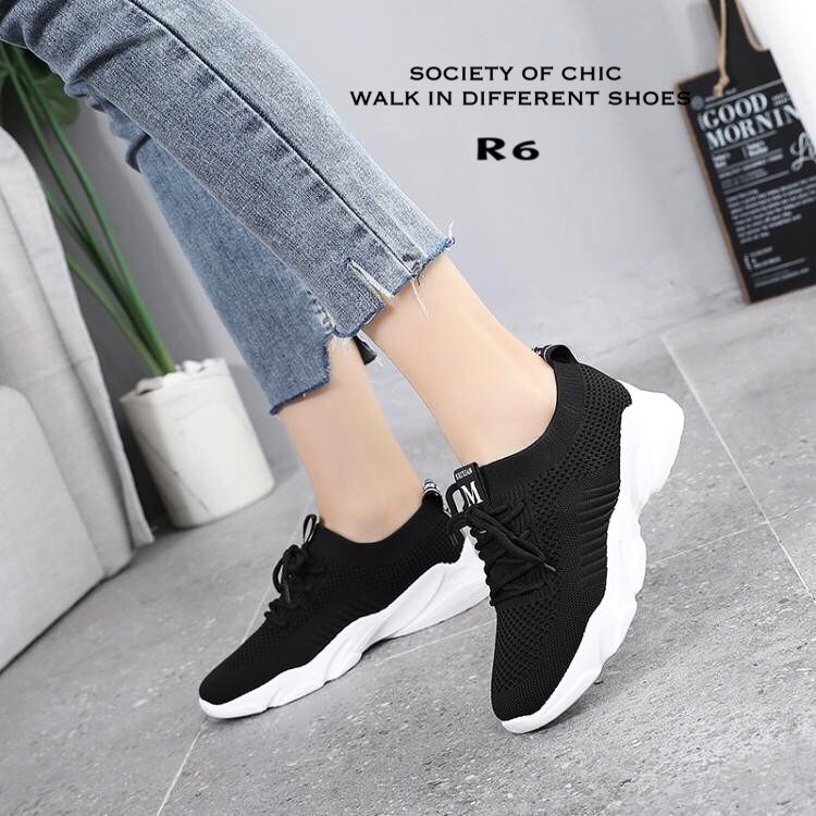 รองเท้าผ้าใบแฟชั่นขอบถุงเท้าสไตล์ Sport (สีชมพู)