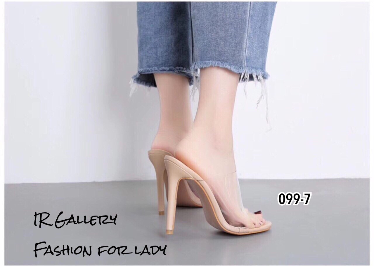 รองเท้าส้นสูงเปิดส้นคาดใส (สีครีม)