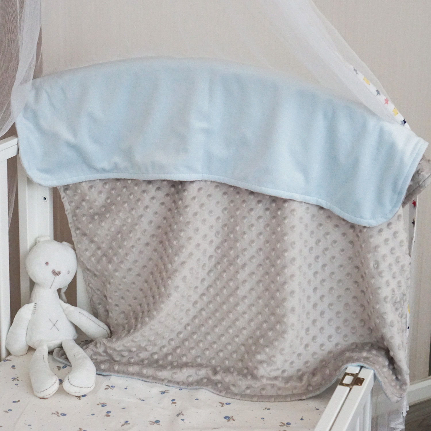 ผ้าห่ม Minky 75x100cm พร้อมส่ง สีเทา-ฟ้า - Blue/Grey