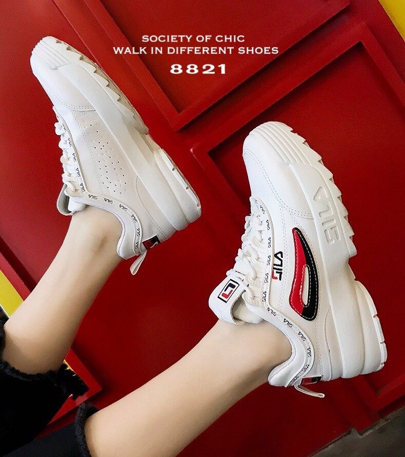 รองเท้าผ้าใบทรงSport Girl แต่งลายแฟชั่น (สีแดง)