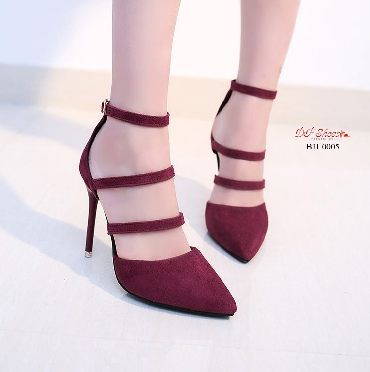 รองเท้าคัทชูแต่งสายคาดสองชั้น (สีแดง)