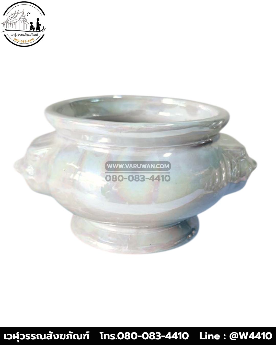 กระถางธูปหัวสิงห์เซรามิก สีขาวมุก (บรรจุ 10 ใบ)