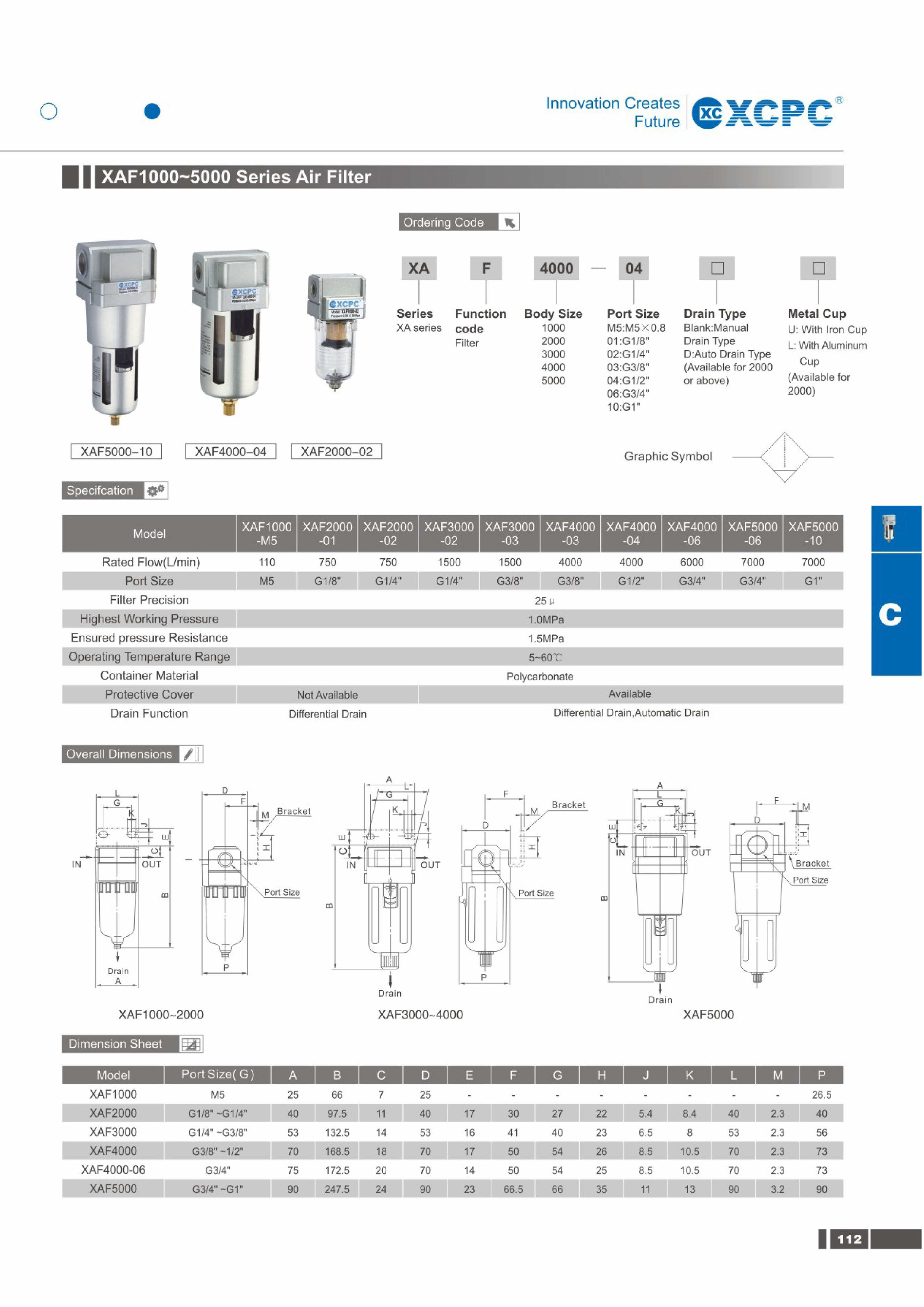 ชุดกรองลม F / กรองดักน้ำ XCPC Model : XAF-4000-04 เกลียว 1/2 นิ้ว WP=10.0Bar Filter=25um