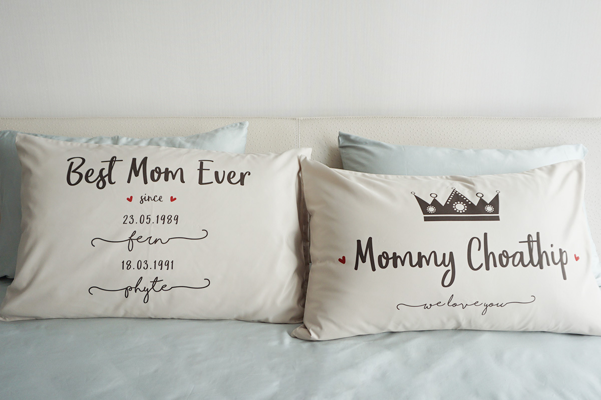 ปลอกหมอนหนุนคู่ สีเบจ ลาย Best Mom Ever