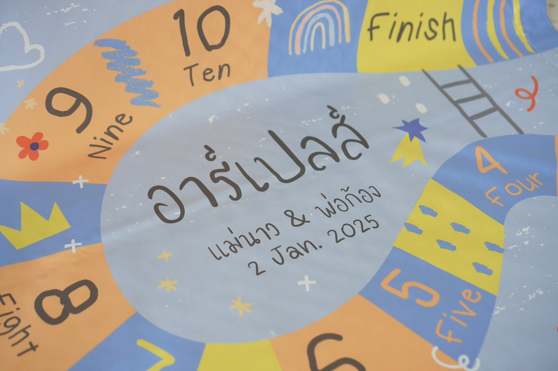 ผ้าห่มเด็ก สั่งทำใส่ชื่อ ลาย Snake and Ladders - Blue
