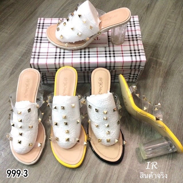 รองเท้าส้นแก้วสไตล์วาเลนติโน่ (สีครีม)