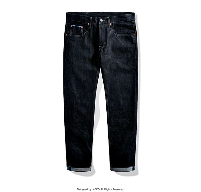 001049 กางเกงยีนส์ XOFO Selvage Denim สไตล์วินเทจ Version Jeans Small Straight ผ้าริมน้ำเงิน Size 28-36