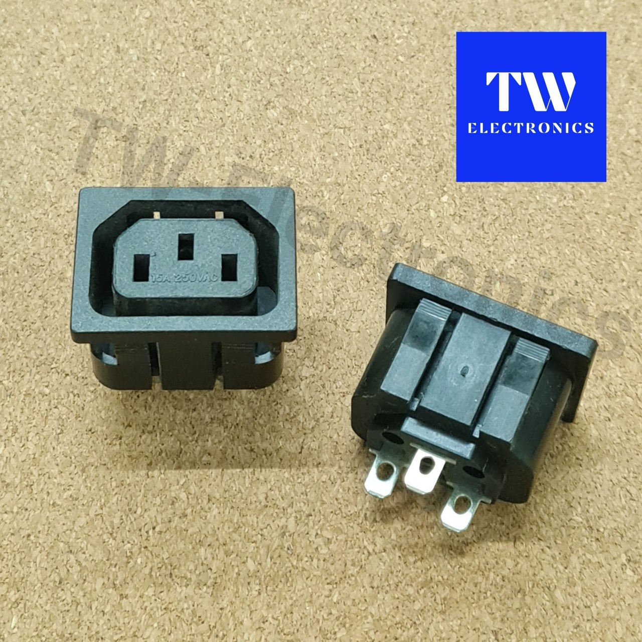 IEC320 C14 3pins ตัวเมีย ติดแท่น แบบกดริมล็อค / AS-02-1