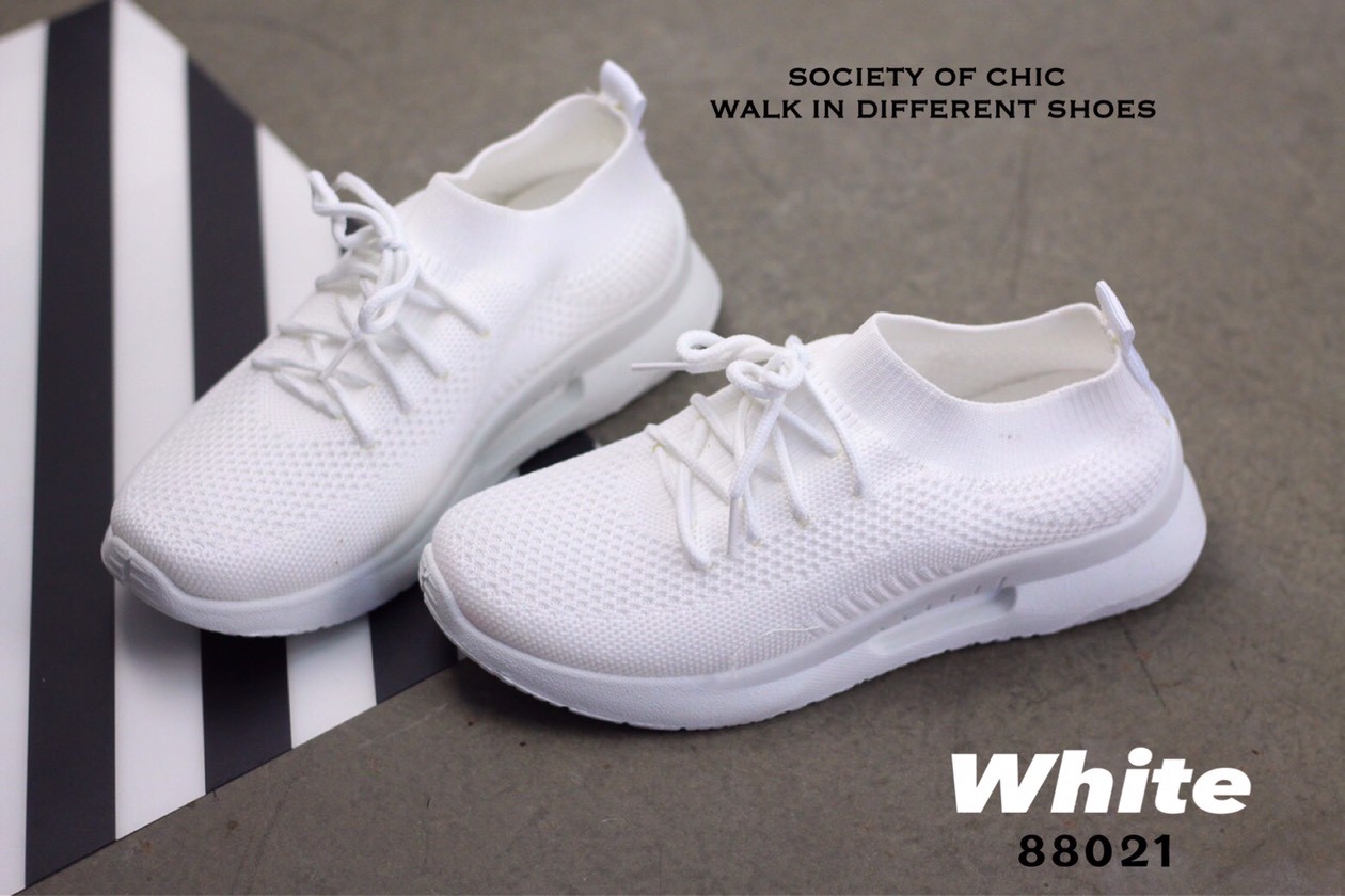 รองเท้าผ้าใบผ้ายืดขอบถุงเท้าสไตล์ Sport (สีขาว)