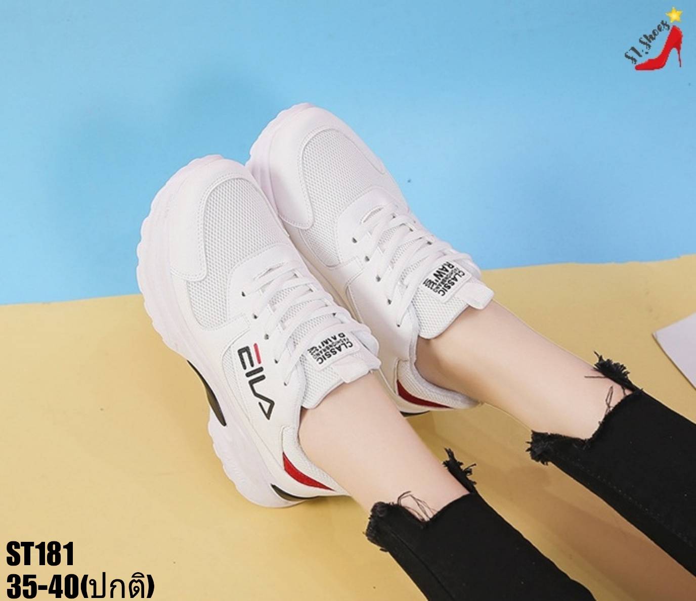 รองเท้าผ้าใบแฟชั่นสไตล์Sportแต่งลาย (สีดำ)