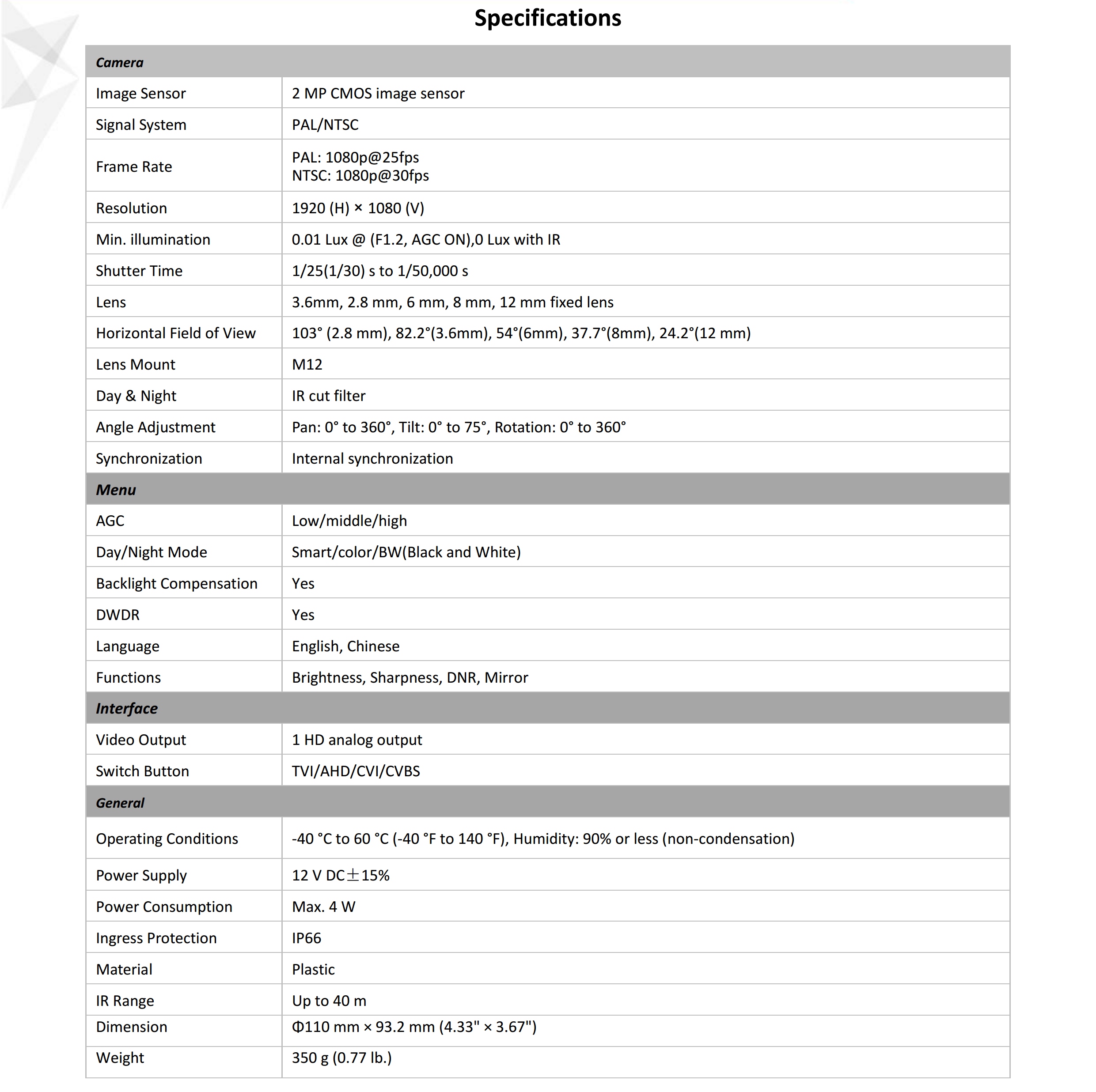 ขายถูก HIKVISION Turbo HD รุ่น DS-2CE56D0T-IT3F ความละเอียด 2 ล้านพิกเซล