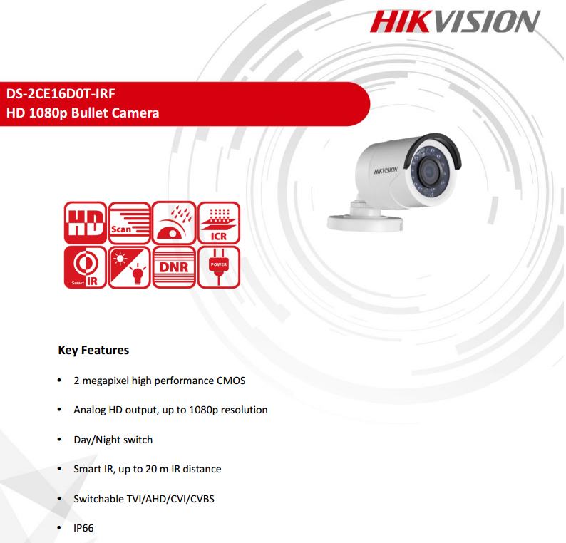 ขายถูก HIKVISION Turbo HD รุ่น DS-2CE16D0T-IRF ความละเอียด 2 ล้านพิกเซล
