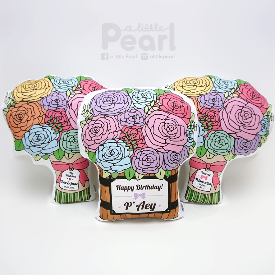 หมอนช่อกุหลาบในถังไม้ Rose Wooden Bucket