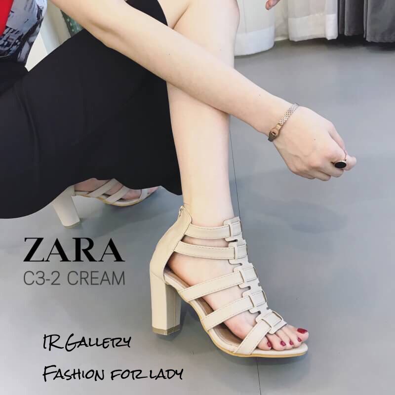 รองเท้าส้นตันหน้าสาน Style Zara (สีครีม)