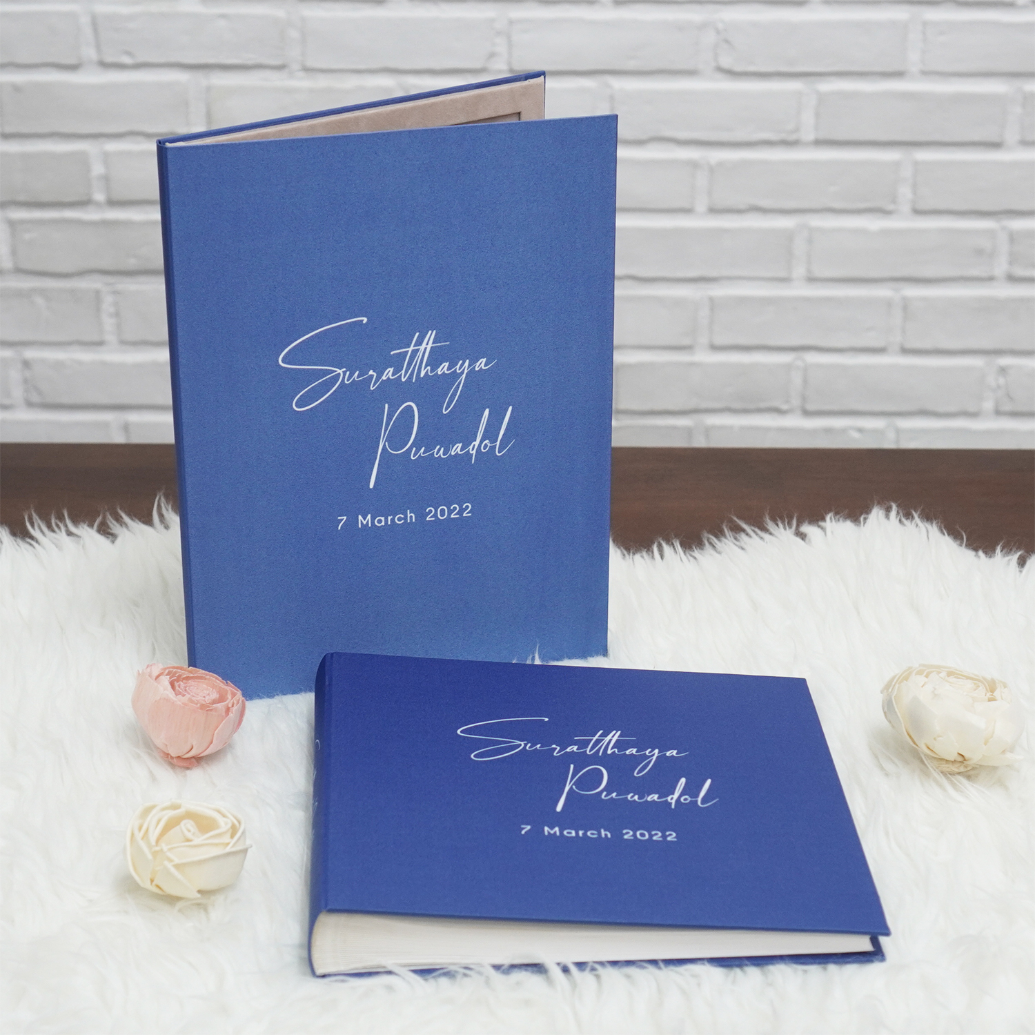ชุดของขวัญแต่งงาน แฟ้มทะเบียนสมรส+สมุดเซ็น ลาย Minimal - Dark Blue