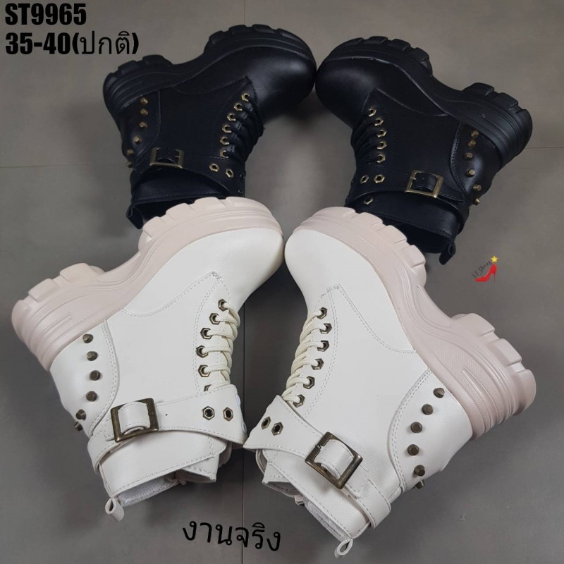 รองเท้าผ้าใบแฟชั่นหุ้มข้อแต่งหมุด (สีดำ