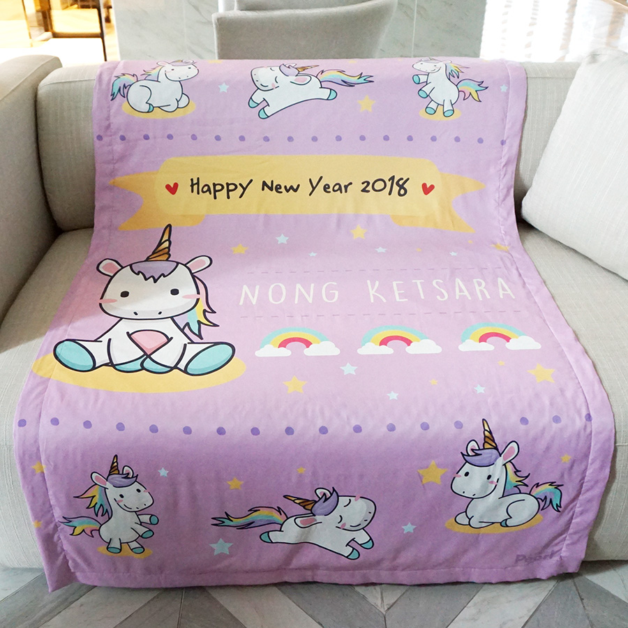 ผ้าห่ม สั่งทำใส่ชื่อ ลายยูนิคอร์น - Unicorn - Pink Lavender