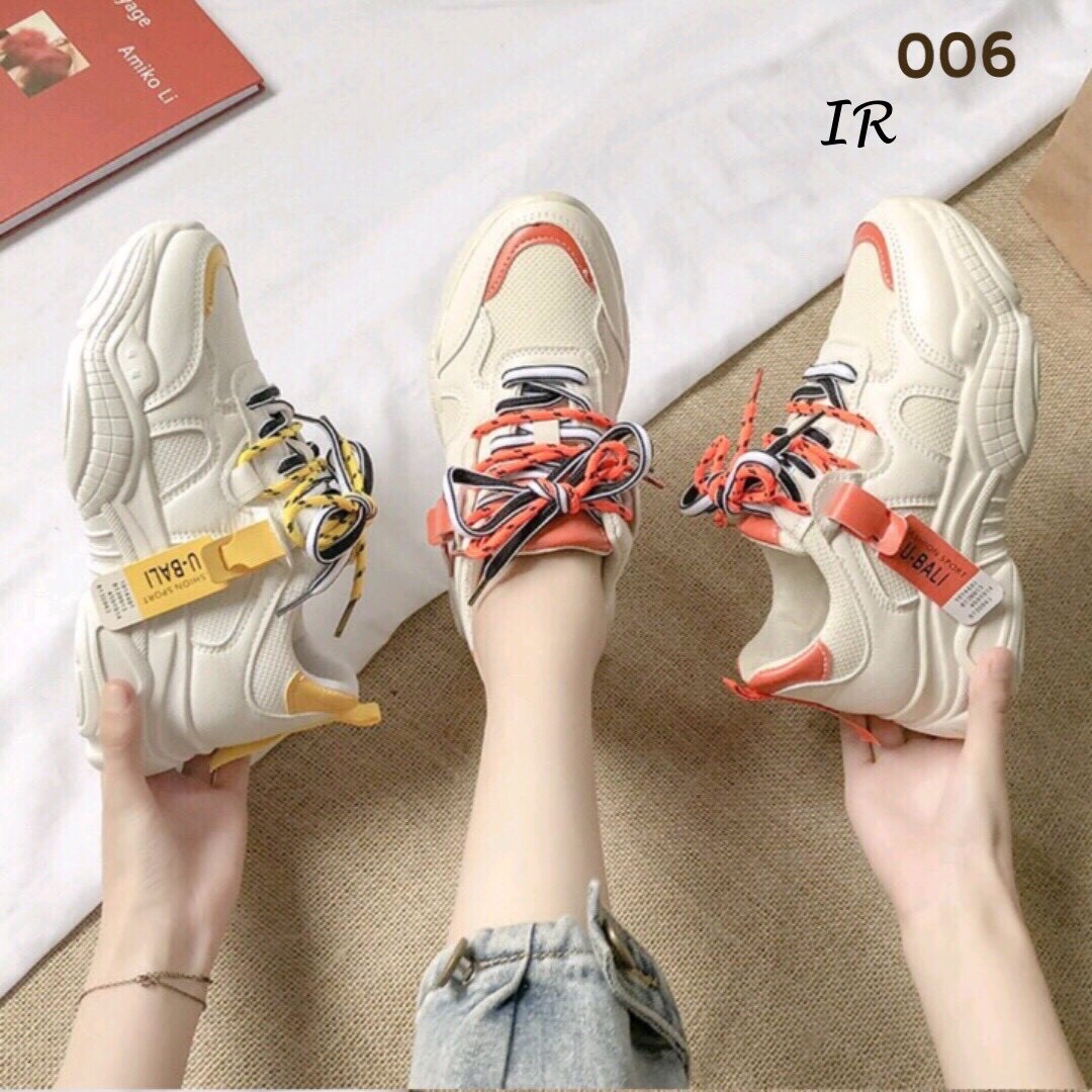 รองเท้าผ้าใยทรงSportแต่งป้ายสี (สีเหลือง)