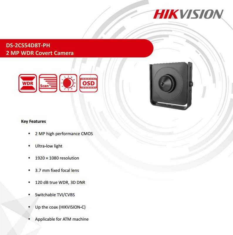 ขายถูก HIKVISION Turbo HD รุ่น DS-2CS54D8T-PH(3.7mm) ความละเอียด 2 ล้านพิกเซล