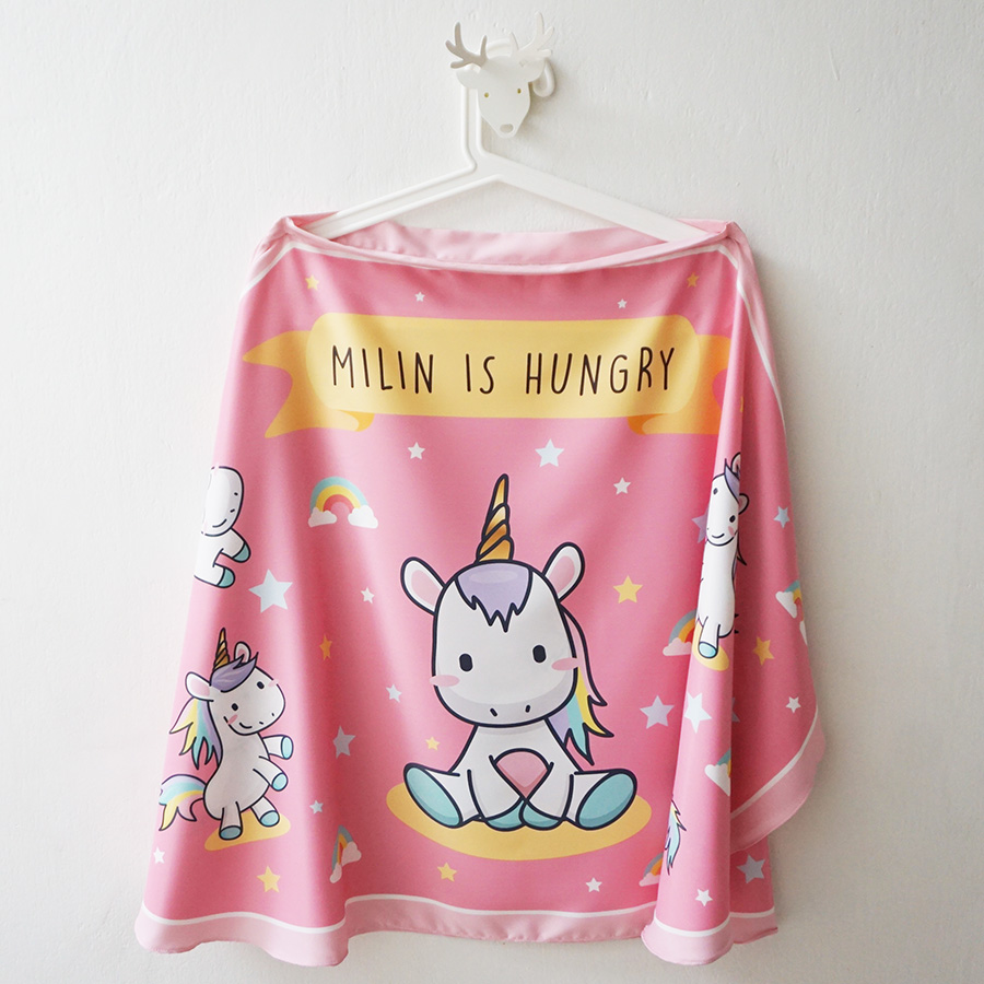 ผ้าคลุมให้นม สั่งทำใส่ชือ ลาย Unicorn - Pink