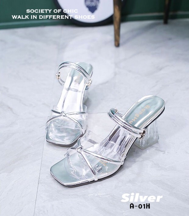 รองเท้าเปิดส้นสไตล์ Maxi (สีเงิน)