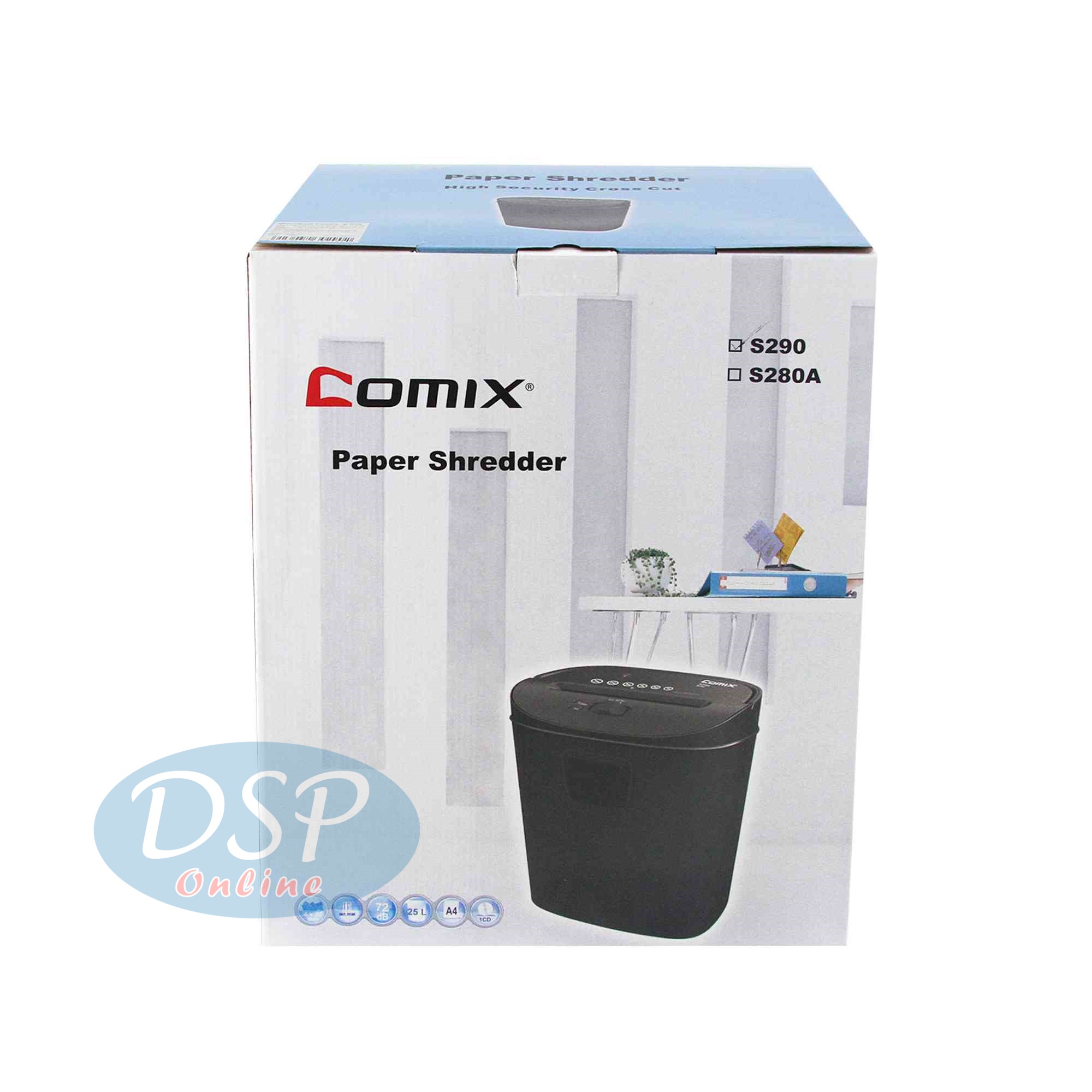 ขายถูก เครื่องทำลายเอกสาร COMIX S290 15 แผ่น/ครั้ง (A4/70 แกรม) (Cross cut) รับประกันศูนย์ 1ปี