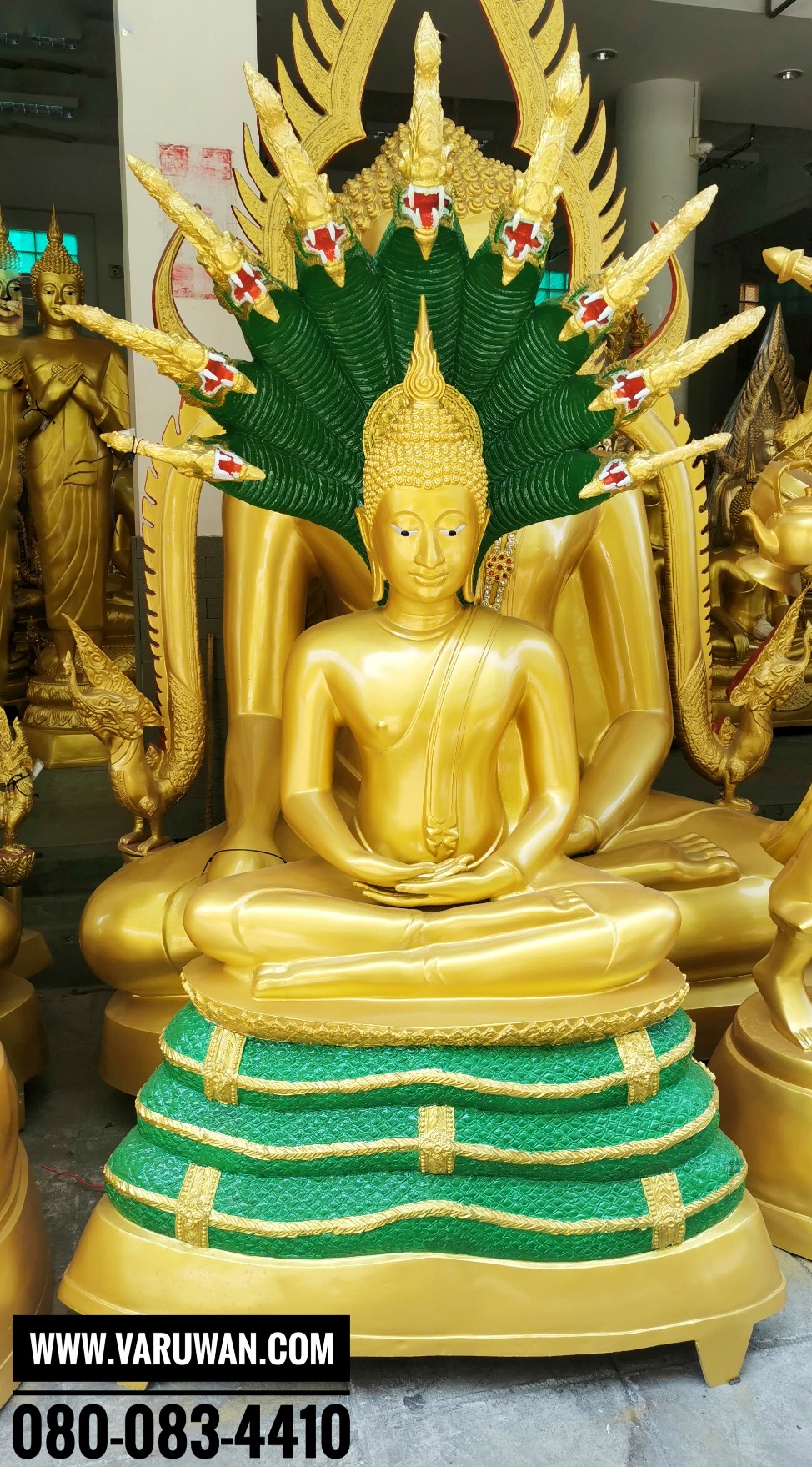พระประจำวันเสาร์ (ปางนาคปรก) ทองเหลืองพ่นทอง พิมพ์ 30 นิ้ว พิมพ์หนา