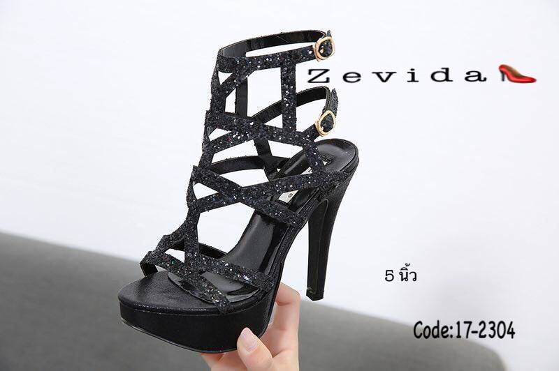 รองเท้าส้นสูงแต่งกากเพชรสายรัดสองชั้น (สีทอง)