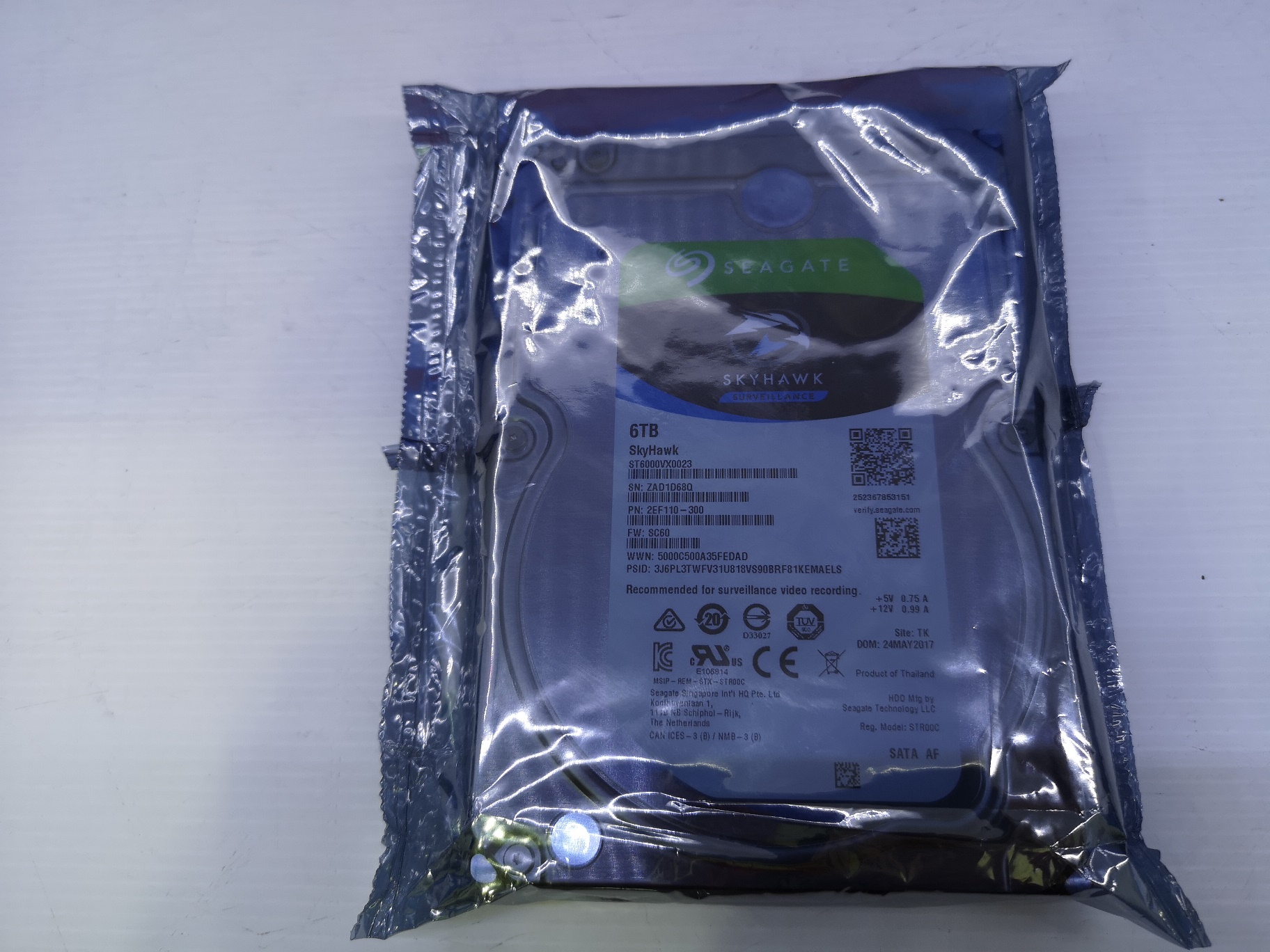 6.0 TB HDD SEAGATE SATA-3 SKYHAWK (ST6000VX0023) ของใหม่