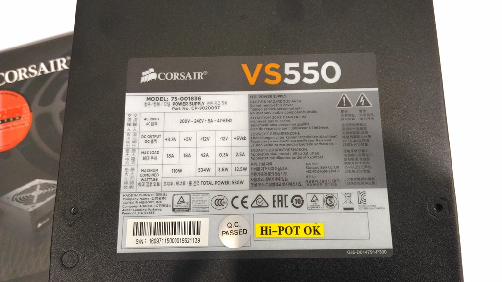 CORSAIR 550W VS550 (80+ WHITE)