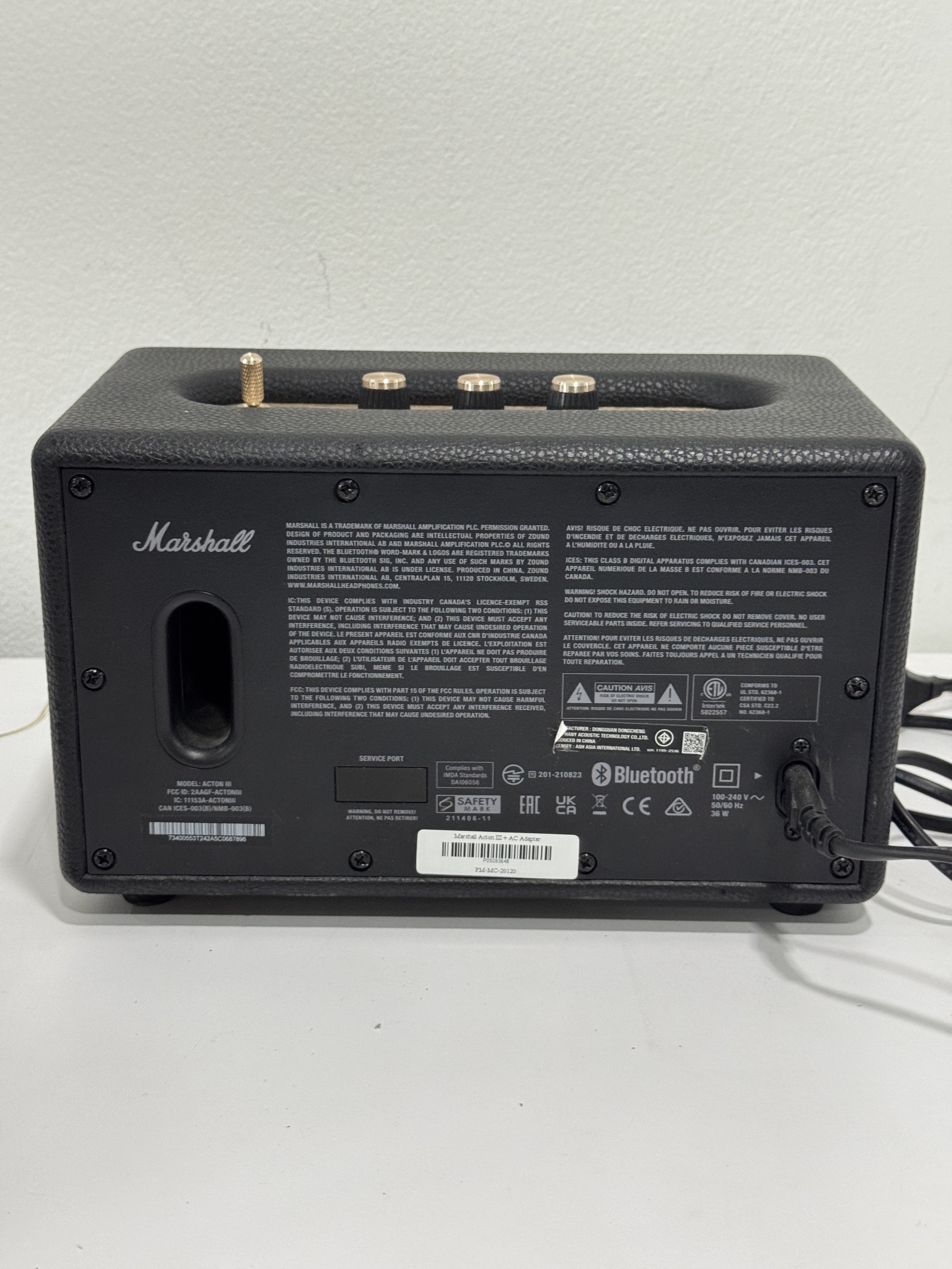 ลำโพงบลูทูธ Marshall Acton III + AC Adapter