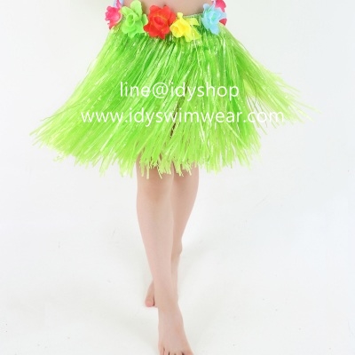 แบบที่ 1ขนาดยาว 40 cm สีเขียว กระโปรงเชือกฟาง Hawaii กระโปรงฮาวาย อย่างเดียว อย่างหนา