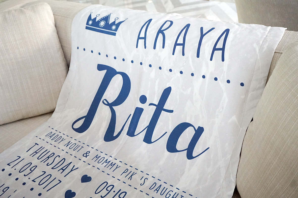 ผ้าห่ม ใส่ประวัติแรกเกิด ลายหินอ่อนสีเทา - Navy