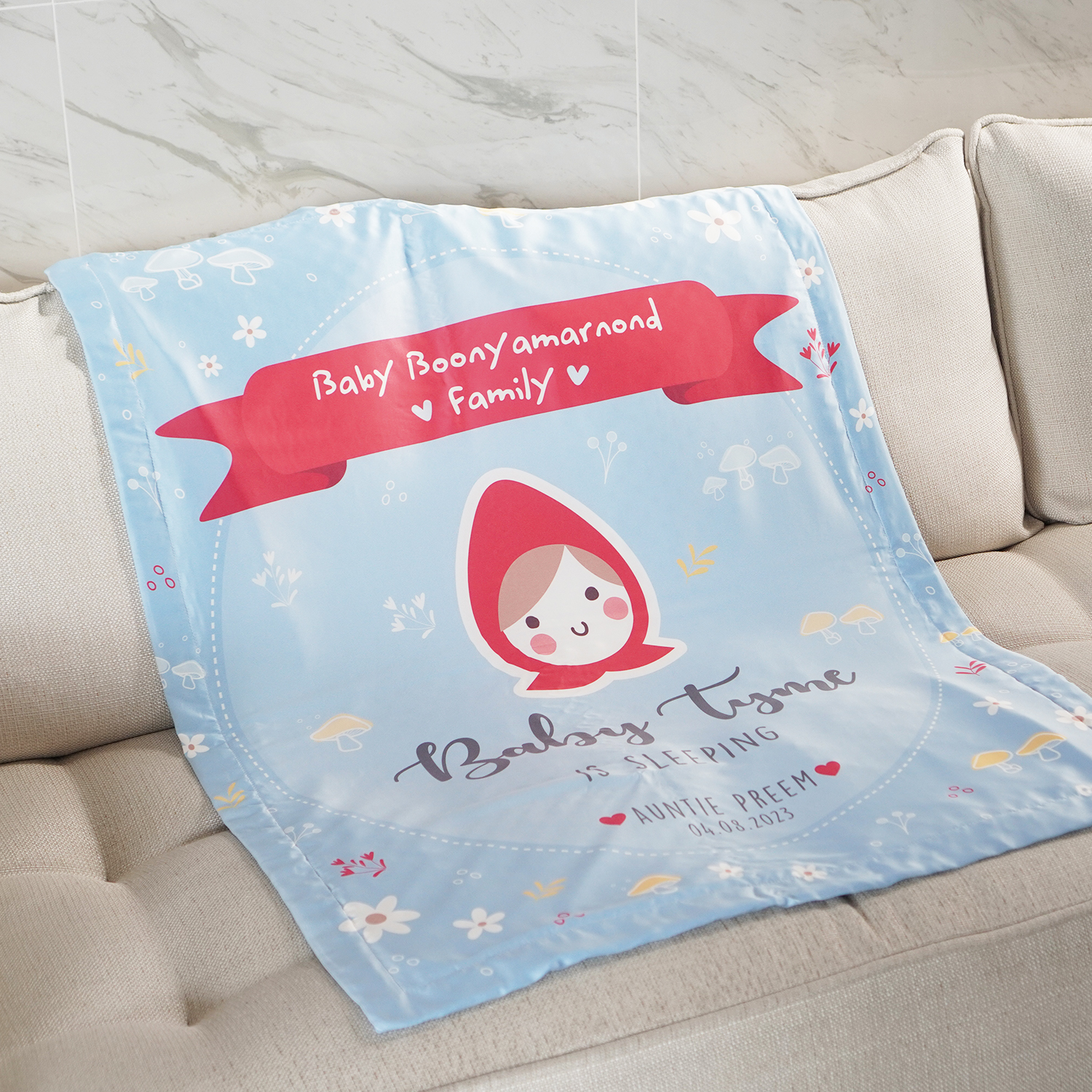 ชุดของขวัญเด็กแรกเกิด ผ้าคลุมให้นม + ผ้าห่มขนาด 75x100cm ลาย Little Red Riding Hood - Blue