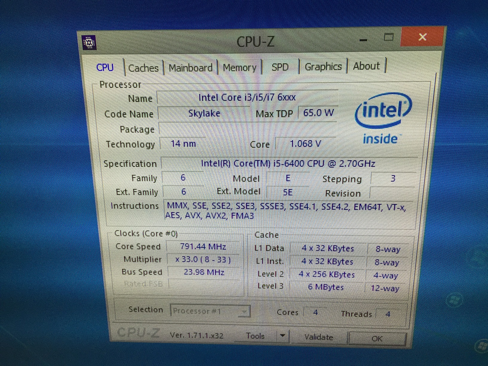 Intel® Core™ i5-6400 แคช 6M, สูงสุด 3.30 GHz