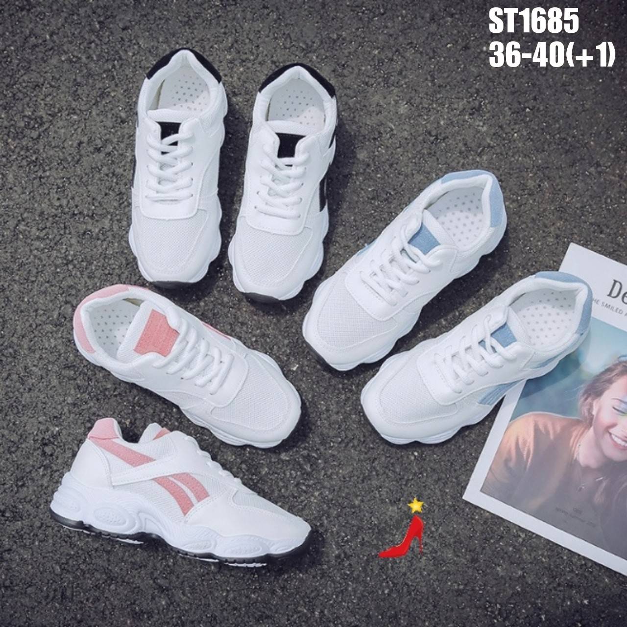 รองเท้าผ้าใบทรงSportแต่งแถบทูโทน (สีชมพู)