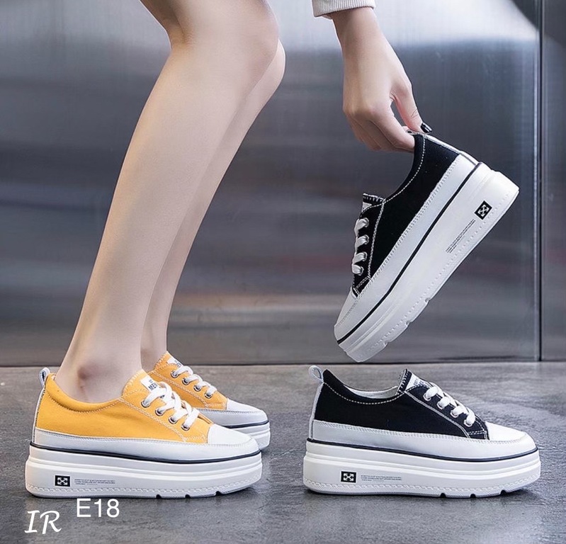 รองเท้าผ้าใบทูโทนสไตล์แฟชั่นเกาหลี (สีเหลือง)
