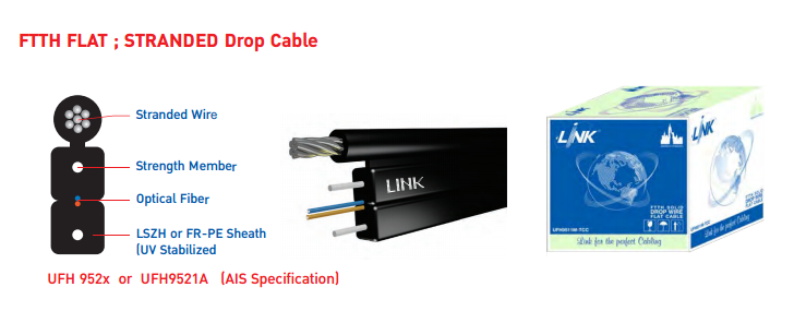 ขายถูก LINK UFH9521 FTTH FLAT, 1C STRANDED DROP CABLE, LSZH, INDOOR-OUTDOOR