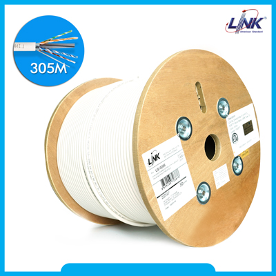 ขายถูก LINK US-9266 CAT6A Indoor F/UTP Cable, Bandwidth 650MHz, 23 AWG, CMR White Color 305 M./Roll