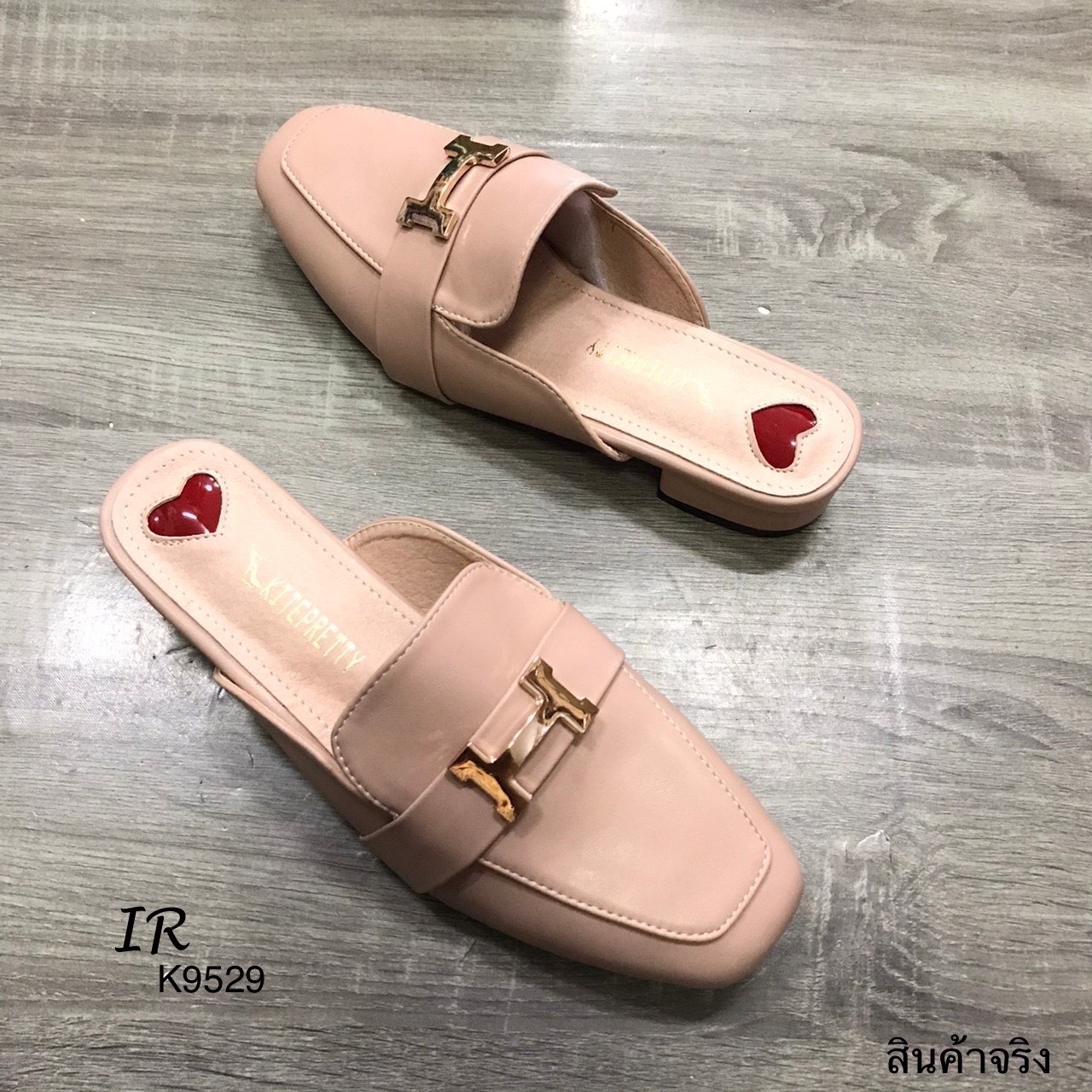 รองเท้าคัทชูเปิดส้นแต่งอะไหล่ H (สีชมพู)