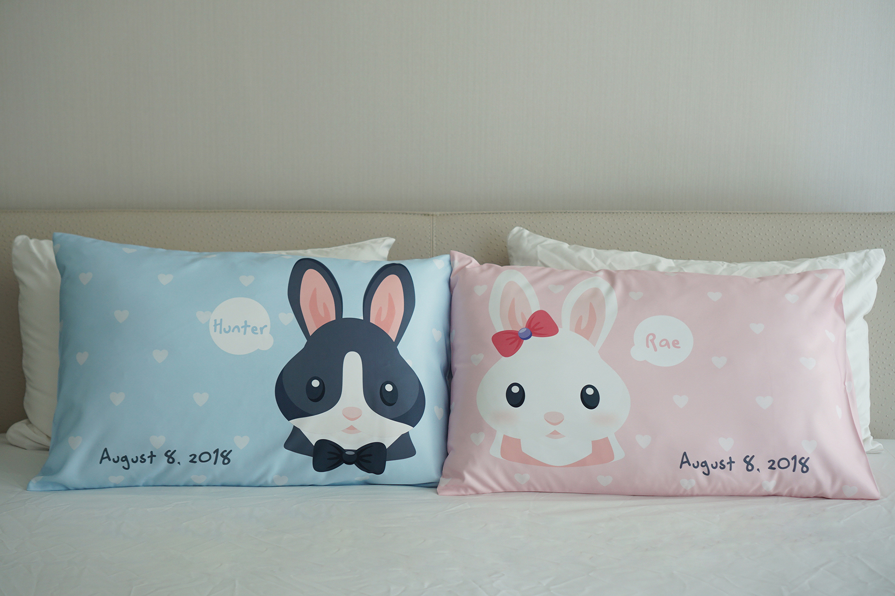 ปลอกหมอนหนุนคู่ พิมพ์ลายเต็มผืน Couple Rabbit - Pink&Blue