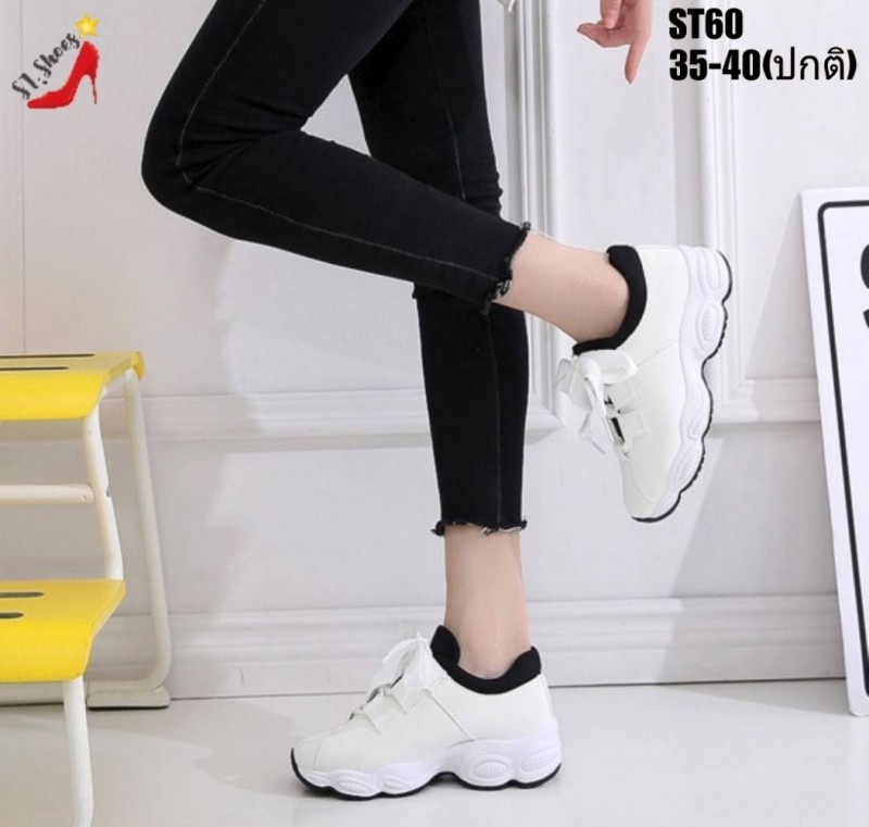 รองเท้าผ้าใบทรงSportหนังเทียม (สีชมพู)