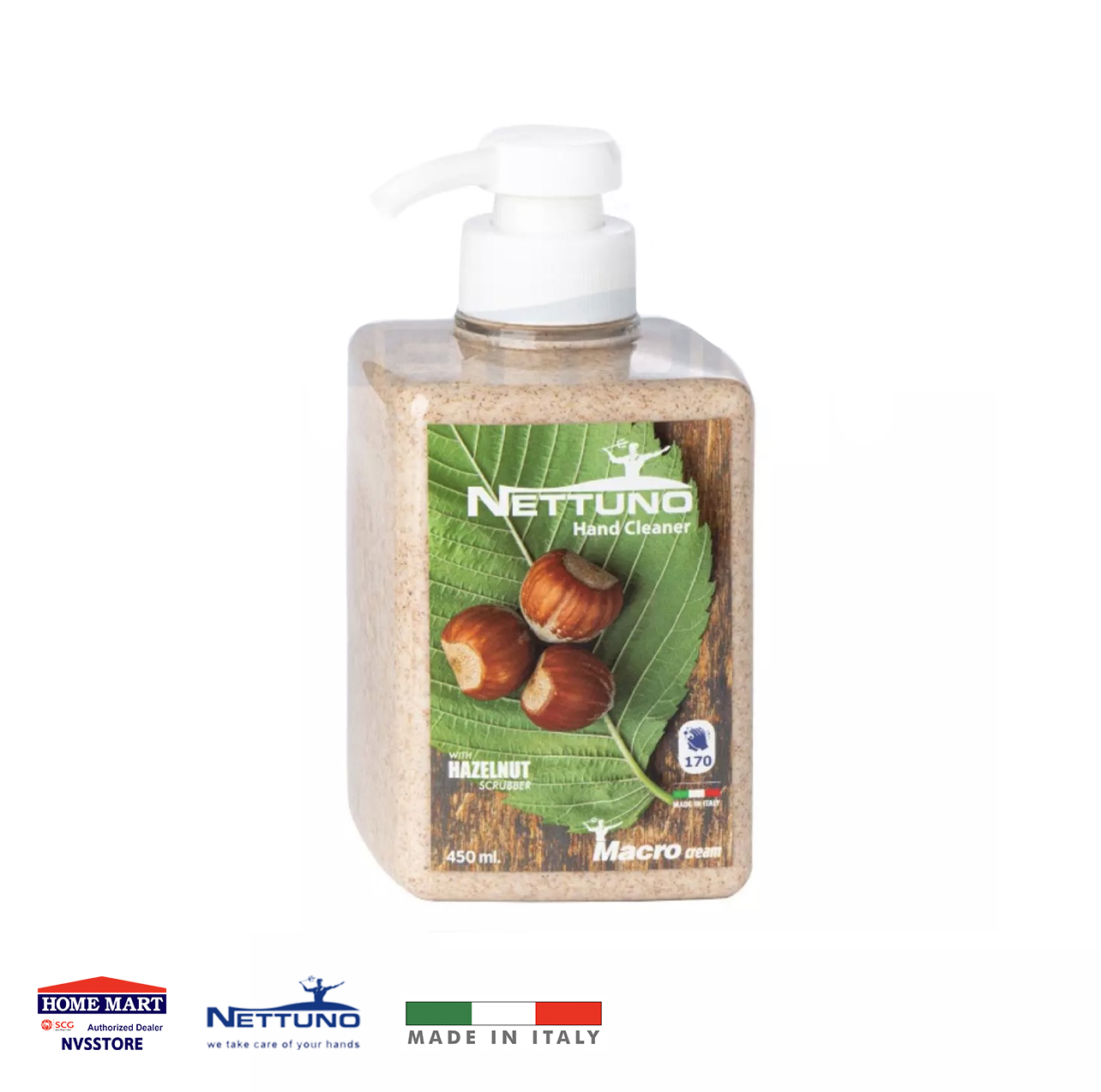 Nettuno น้ำยาล้างมือจากอิตาลี มีเม็ดสครับจากเปลือกอัลมอนด์และเฮเซิลนัท ขจัดกลิ่นคาวอาหาร คราบจารบี 450ml.
