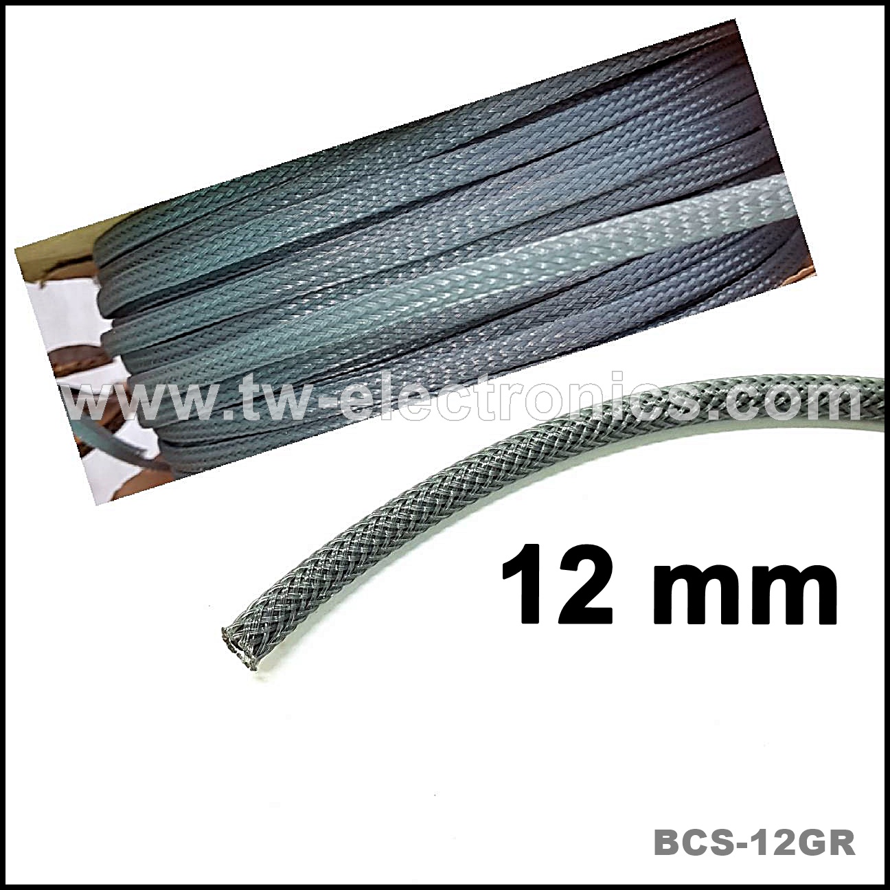 สายถัก 12 mm (สีเทา) / BCS-12GR